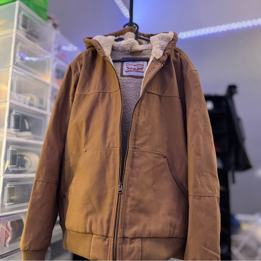 Levi's Strauss Sherpa Lined, Hooded, Canvas Jacket in Worker Brown